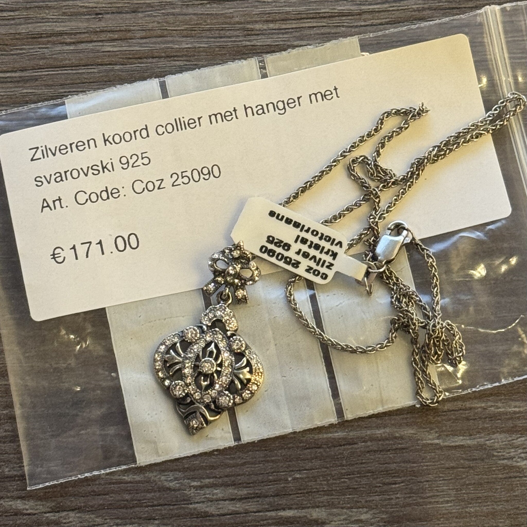 Vintage Sterling Silver Rope Necklace with Pendant with Svarovski